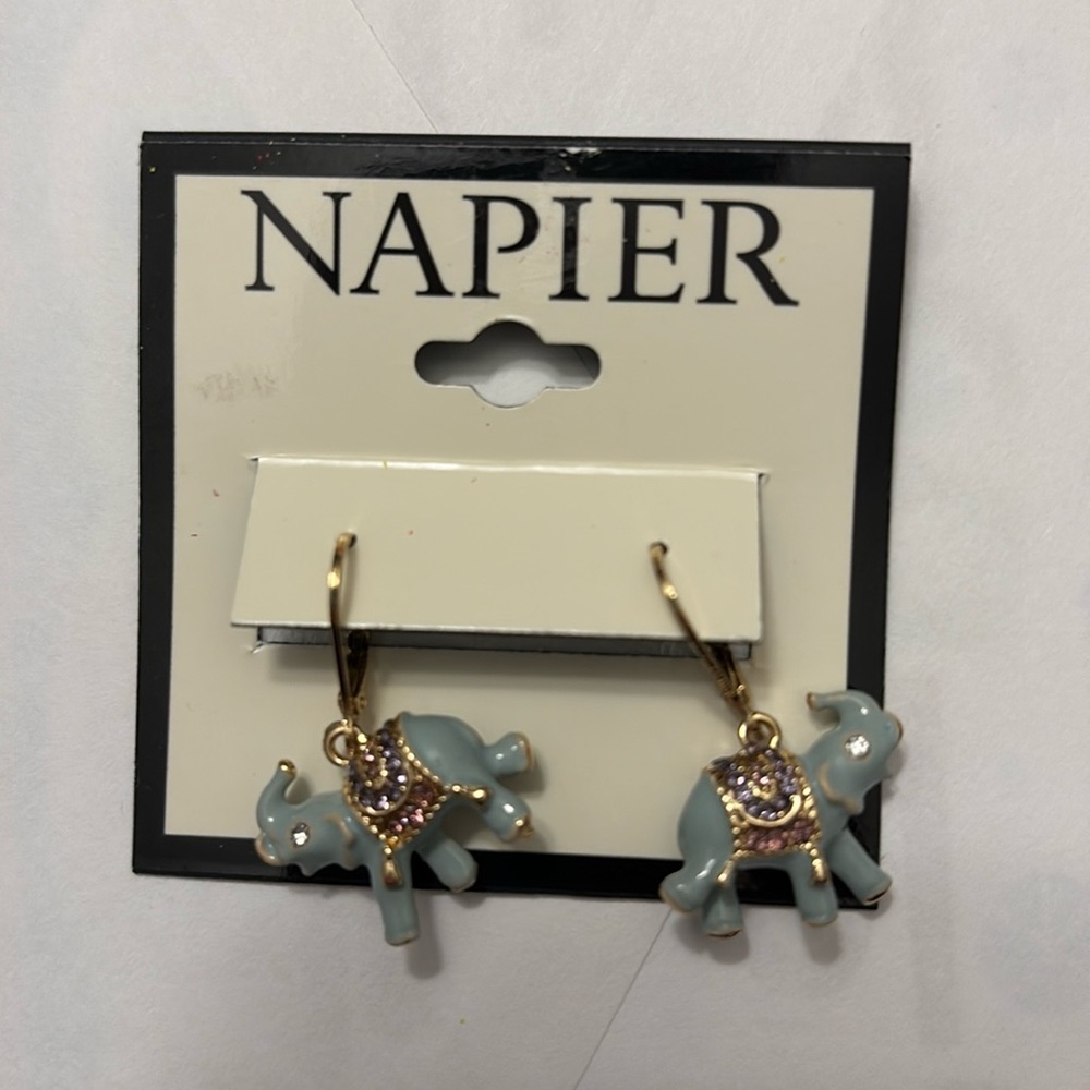 Napier lever back faux jade elephant earrings  new